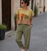 تیشرت لینن هندی دست دوز با طرح قارچ